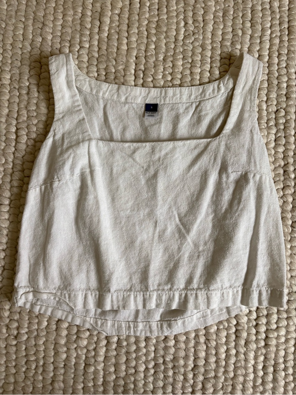 Old Navy White Linen-Blend Square Neck Tank